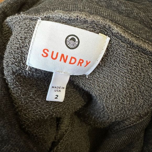 SUNDRY L/S Embroidered Turtleneck Sweatshirt Dress in Charcoal Grey - Picture 6 of 9